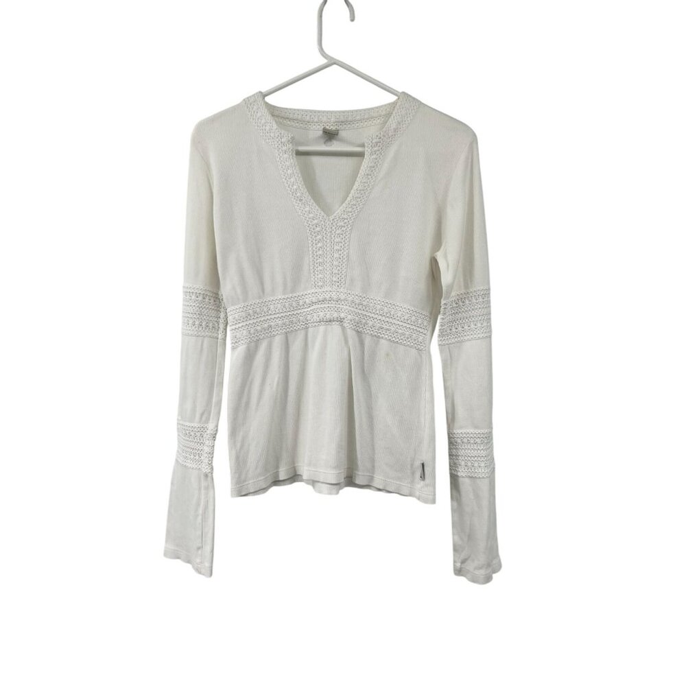 Vintage Prana Cream Blouse Womens Medium Used Organic Cotton Crochet Top